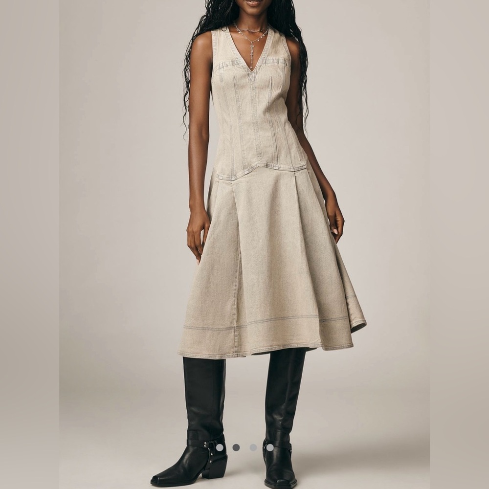 Anthropologie Pilcro Sleeveless V Neck Corset A-Line Midi Dress NWT!